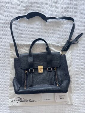 3.1 Phillip Lim Black Leather Satchel with Gold Hardware and Top Handle